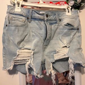 Distressed women high rise jean shorts